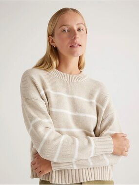 🌷 Quince beige/ivory striped crewneck sweater. Size S.